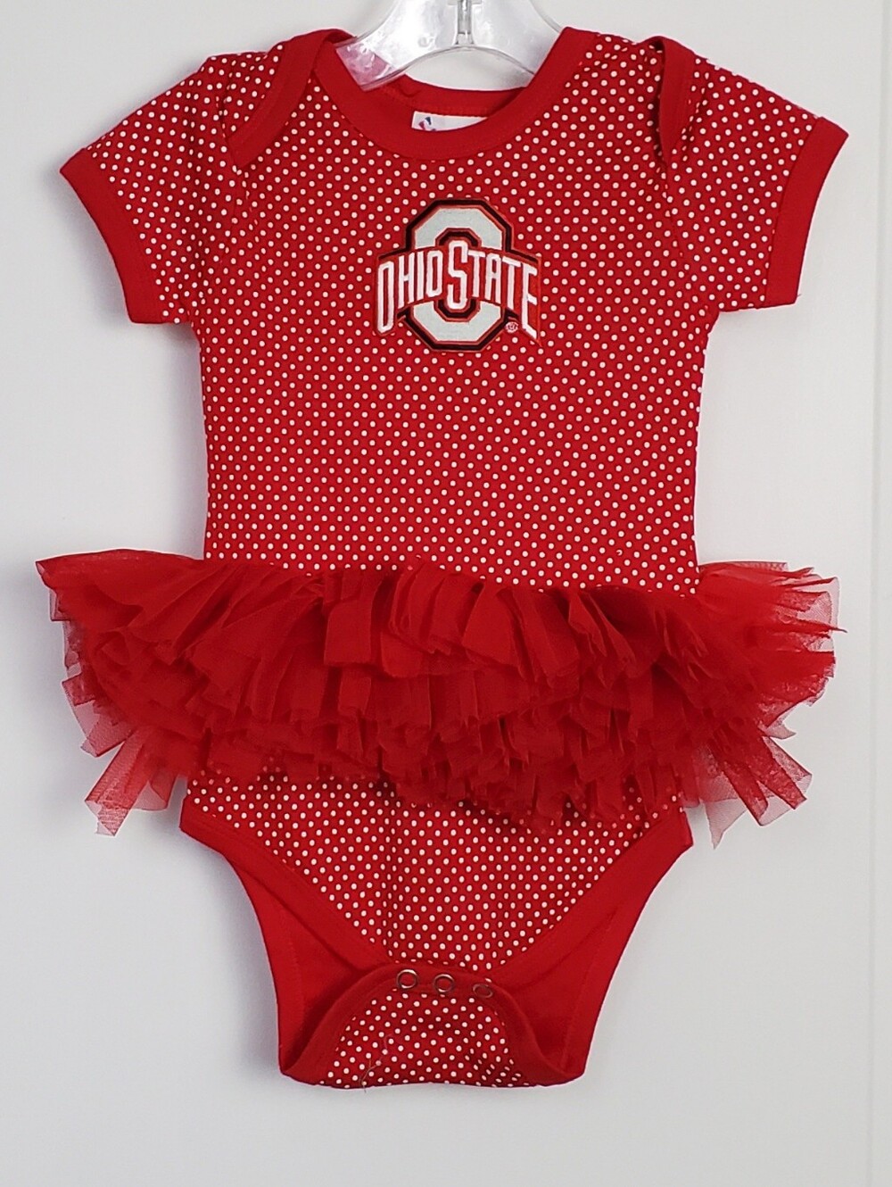 Two Feet Ahead Ohio State Baby Girl Red Polka Dot w/ Tutu One Piece 12M - EUC